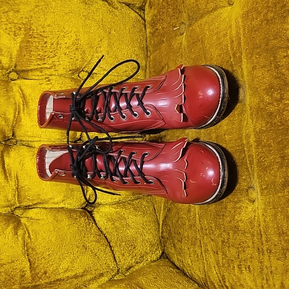 Justin Boots Red Lace-Up Fringe Ankle Boots